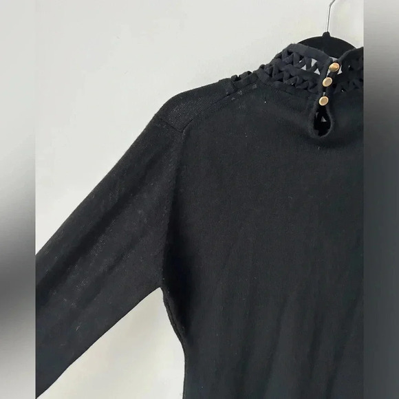 Vintage Spanner Lace Turtleneck Black Victorian Crochet Neck Wool Blend Top - Picture 8 of 10